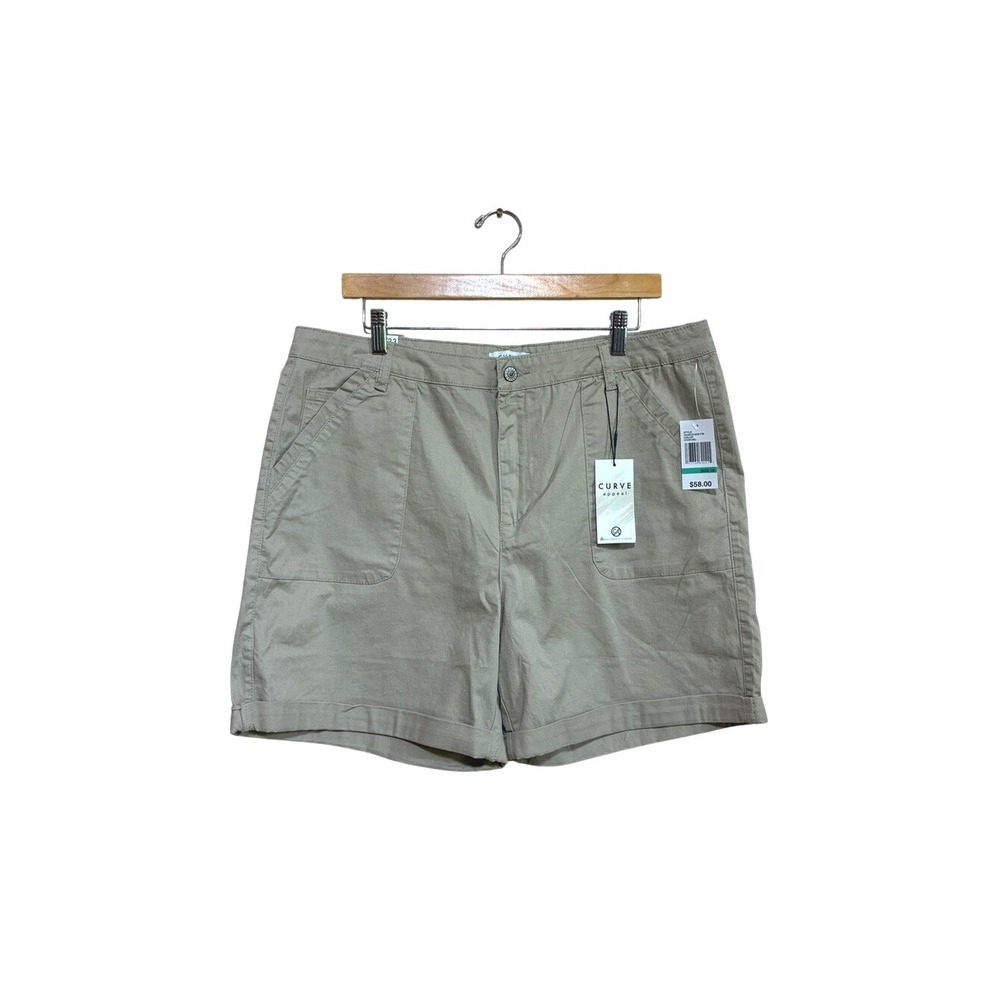 NEW Curve Appeal Size 16 Oyster Shell Khaki Cotton 6 inch Inseam Cuffed Shorts